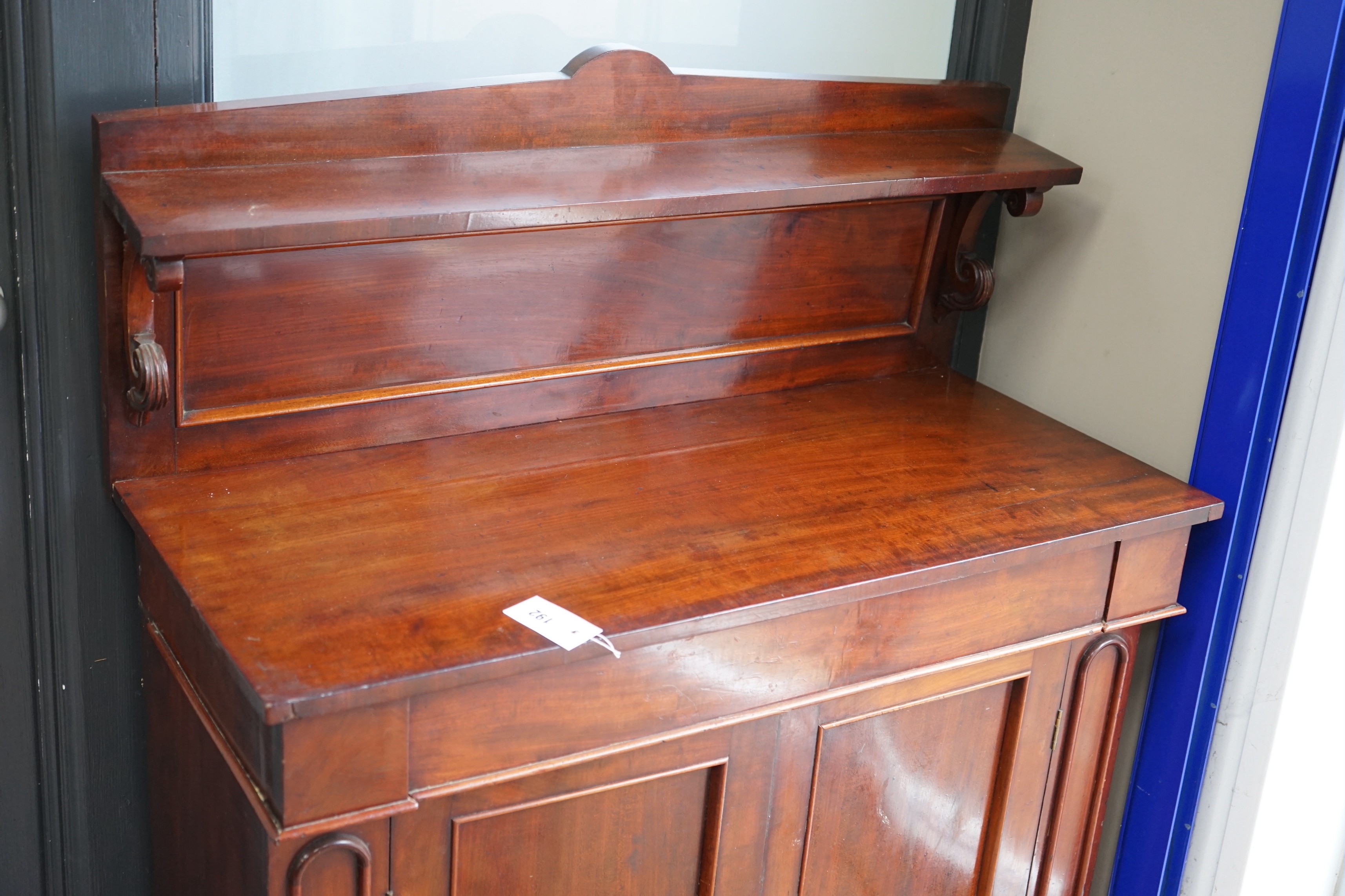 A Victorian mahogany chiffonier, width 91cm, depth 43cm, height 123cm